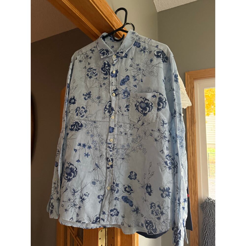 120% Lino mens floral linen shirt size‎ L